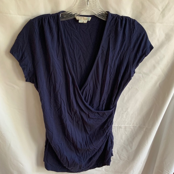 Boden navy short sleeved surplice wrap top in- US 10 petite /UK 14 petite. - Picture 1 of 1